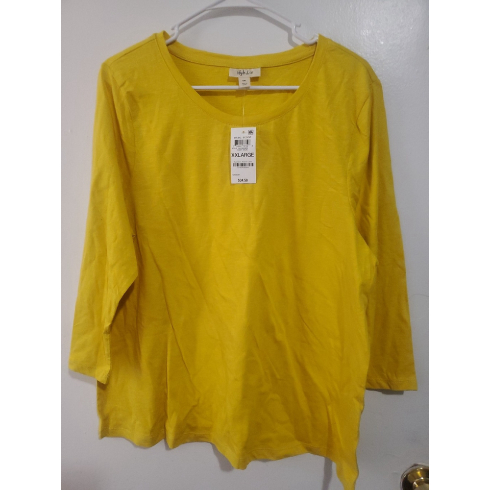 Style & Co Women's Solid 3/4-Sleeve Cotton Top (XXL, Daisy Daze) MSRP 34.50